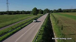 Sucking his dick on the terrace before anal, blonde babe hardcore rooftop sex!