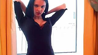 Teen Katie Feys undresses in lingerie, clothes ripped, big tits exposed
