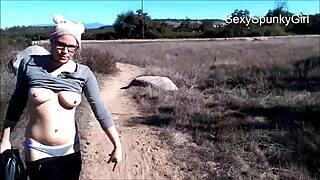 this cute teen 18+ babe enjoys flashing her natural tits to strangers in public 😍