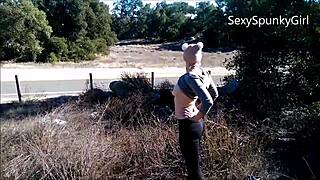 this cute teen 18+ babe enjoys flashing her natural tits to strangers in public 😍