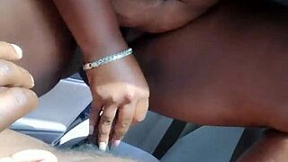 In this couple's intimate scene, ebony babe gives handjob leading to creampie