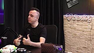 glamour old lady in lingerie rides in cowgirl style