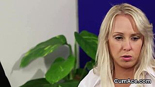 peculiar doll gets cum load on her face swallowing all the spunk