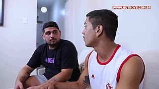 Gay teen gets a blowjob from his best friend's husband