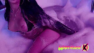 i masturbate and finger my tight pussy in the bathtub with fake tits.