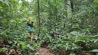 walking freely by the waterfall, enjoying the view