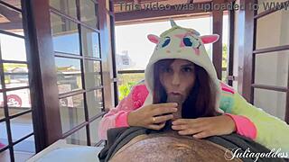A stunning creature gives a blowjob from a magical POV