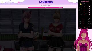 Vtuber lewdneko plays harem hotel with anal creampie