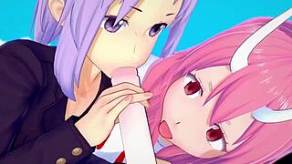 shuna and shion feel intense pleasure in hot springs slime parody threesome