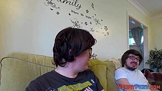 Busty Babe Sucking Cock With Handjob Assistance