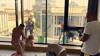 Anal fucking with pissing in front of cleaners