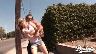 Blonde and Brunette in Intense Threesome Swallowing Cock.