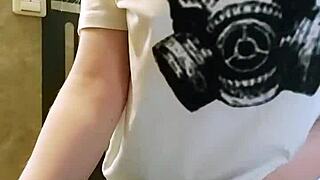 girl in leggings spanks ass and fingers pussy while husband works