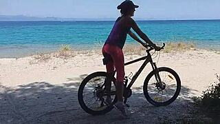 Fucking My Bike on Public Road Nearly Caught