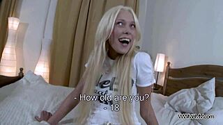 Fresh-faced blonde receives oral pleasure in her bedroom