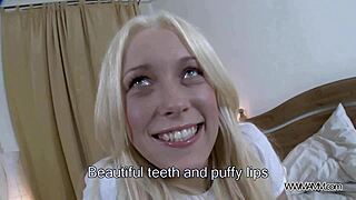 Fresh-faced blonde receives oral pleasure in her bedroom