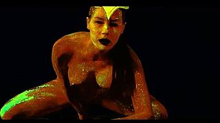 Translucid goddess masturbates with dildo solo