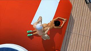 on the yacht brunette with big tits deepthroats monster cock for daddy