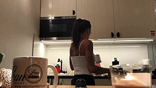 Perfect Pokies On Kitchen Cam Braless Sylvia Amazing Nipples!