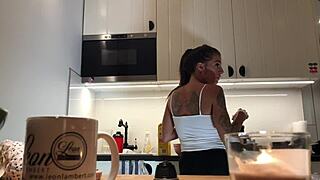 Perfect Pokies On Kitchen Cam Braless Sylvia Amazing Nipples!