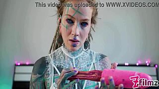 The sexy tattoo girl moans during her rough anal fuck in lingerie.