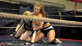 European women engage in athletic wrestling match