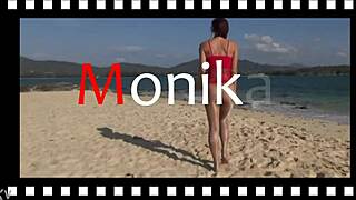 Monika Wears Shiny Pantyhose On The Beach!