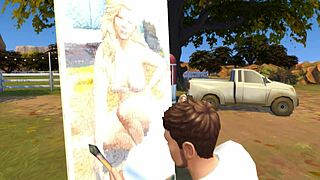 Stunning perky blonde model banged by painter in outdoor session