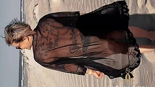 Nessa bangs hard with sexy tattooed boy on beach