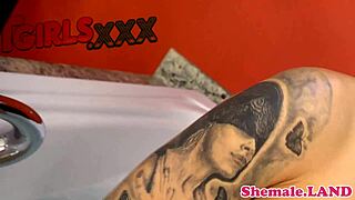 Bathing solo shemale pleasures herself