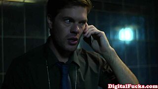 in this storyline, the blonde milf with big tits gets her throat slammed in a roleplay scene