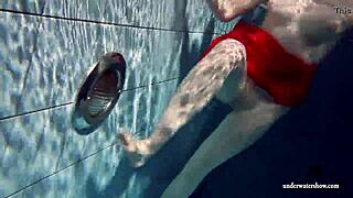 Russian teen lucie enjoys underwater swimming in the pool
