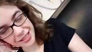 Cute nerd masturbates in panties during sexting session