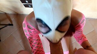 Wearing pink fishnet catsuit and pink platform ankle boots rough pov blowjob 😈