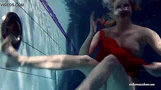 Russian teen lucie enjoys underwater swimming in the pool
