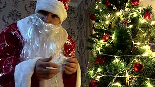 bad santa claus brings merry christmas wishes with dirty talk and gay cum