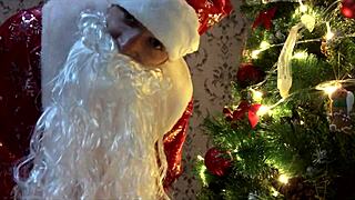bad santa claus brings merry christmas wishes with dirty talk and gay cum