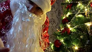 bad santa claus brings merry christmas wishes with dirty talk and gay cum
