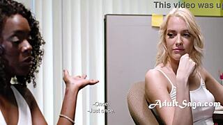 Ana Foxxx And Kenna James Share A Passionate Kiss At Work As Interracial Lesbian Coworkers.