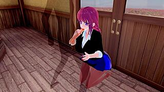 3d hentai character with big ass and tits in glasses enjoys intense sex and squirting