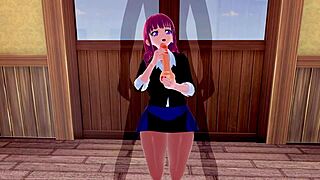 3d hentai character with big ass and tits in glasses enjoys intense sex and squirting