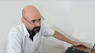 wife shows her shaved pussy to the doctor in uniform, so cute and tight 😍