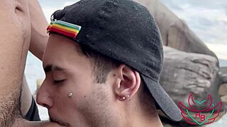 i called the cute guy behind the rocks on the beach and sucked his monster cock completely!