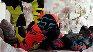 Motocross gay boots tread in biker costumes.