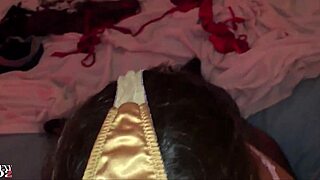 French amateur in satin lingerie and corset SUCKS cocks with deepthroat and rimming.