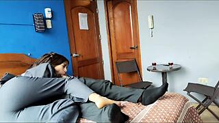 the peruvian latina real estate agent gives a property tour