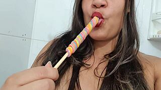 Latina diaba masturbates her big ass before halloween candy hunt