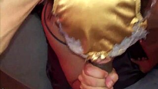 French amateur in satin lingerie and corset SUCKS cocks with deepthroat and rimming.