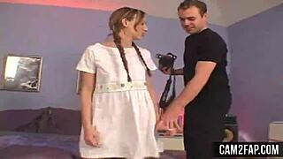 Pigtails teen gets rough pussy licking