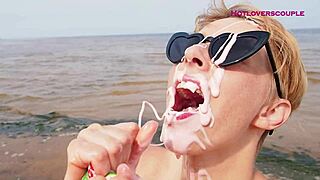 Horny Milf Teaches Blowjob On Beach